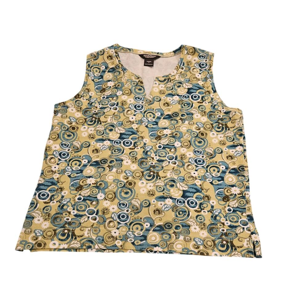 Woolrich Women’s Small Sleeveless Floral Swirl Print Top Green Blue Tank Shirt